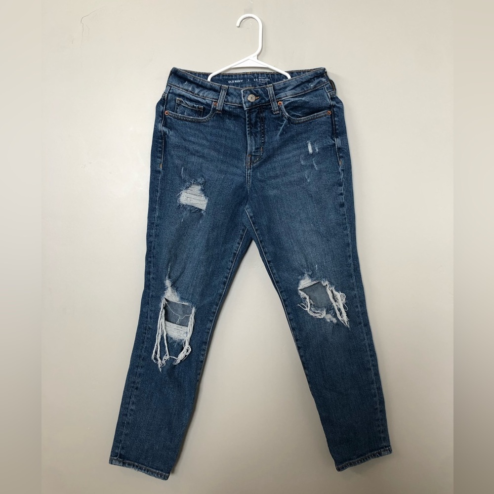 Old Navy dark blue ripped jeans. Size small.